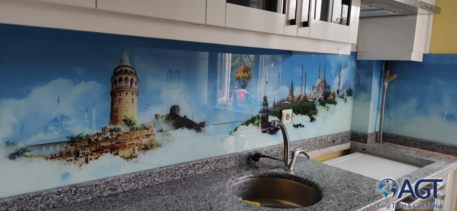 Fantastik Görselli Mutfak tezgah arasý 3D cam